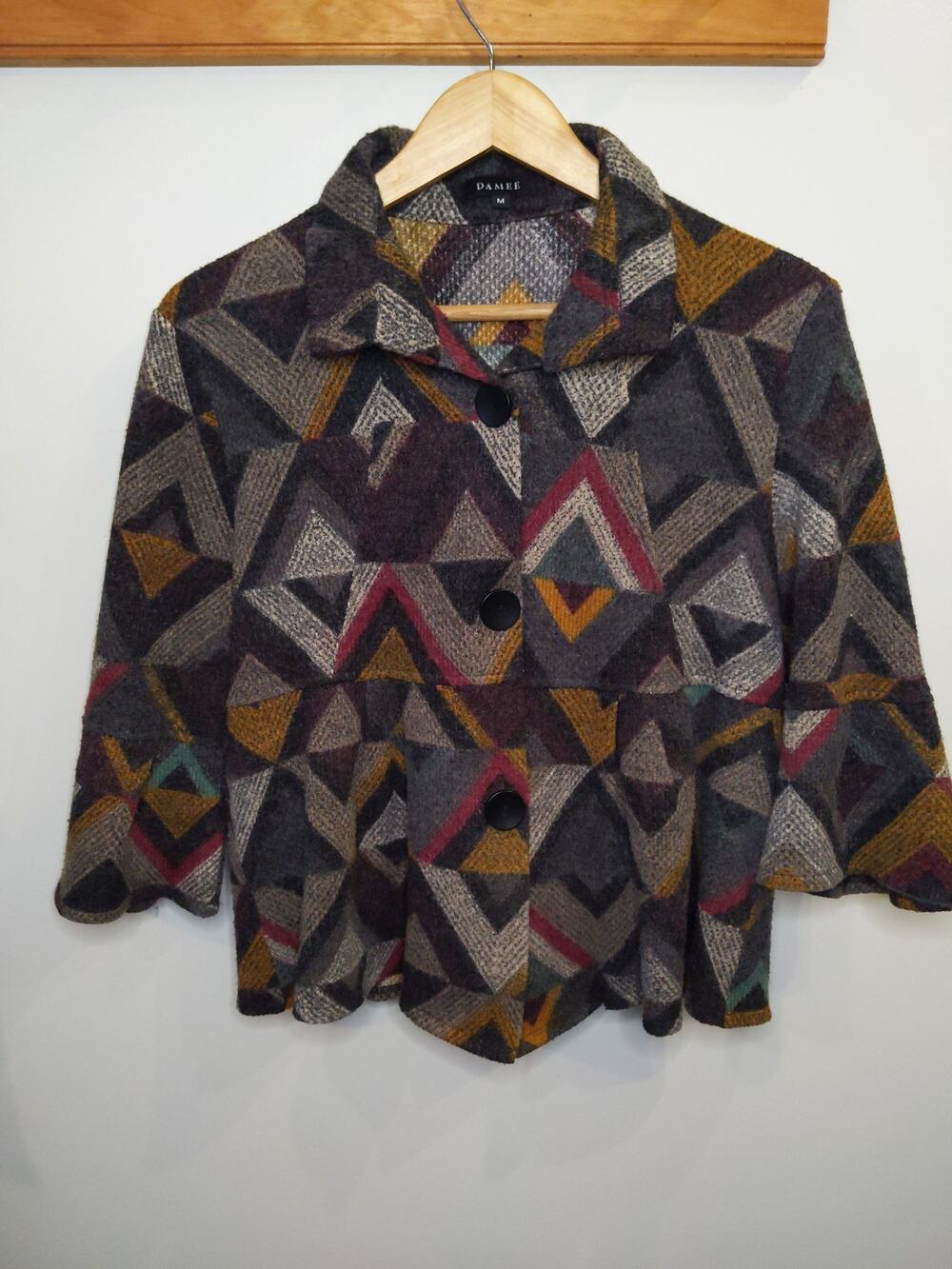 DAMEE Wool Blend Geometric Print Jacket Women's M Multicolor Statement Piece